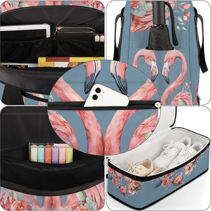 cfpolar Woman Travel Duffel Bag Heart Flamingo Flower Foldable Tote Carry On Luggage Sports Gym Bag With Shoe Compartment Overnight Weekend Yoga Workout Bag Training Handbag