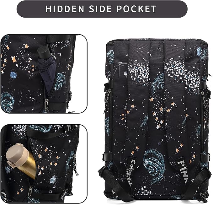 Floral gym duffel bag backpack, fashion wrestling bag,with shoe compartment, 4 kinds of back method waterproof travel sports walking laptop Lightweight（A-Starry Sky）
