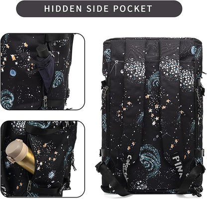 Floral gym duffel bag backpack, fashion wrestling bag,with shoe compartment, 4 kinds of back method waterproof travel sports walking laptop Lightweight（A-Starry Sky）
