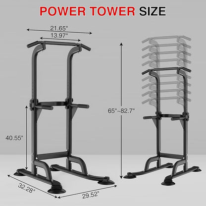 Freestanding Power Tower Pull Up & Dip Station for Home Gym, Adjustable Height Chin Up Bar with 300 Lb Capacity - Multifunctional Strength Training Equipment for Men, Women, Teens