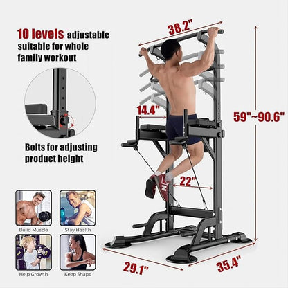Power Tower Pull Up Bar for Home Gym, Multi Functional Pull Up Bar Stand Dip Bar Station, Adjustable Height Workout Dip Station Strength Training Fitness Equipment