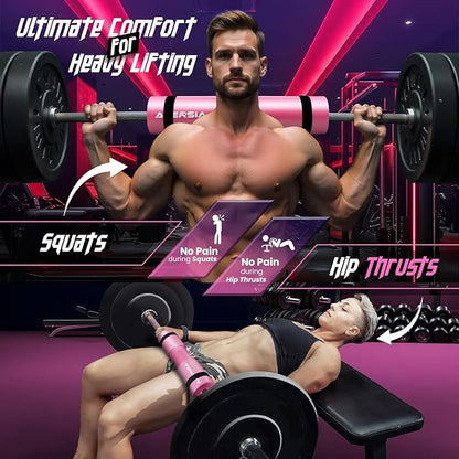 Barbell Pad for Squats & Hip Thrusts – 1.2” Extra-Thick High-Density Foam – Non-Slip Neck & Shoulder Support Cushion – Fits Olympic & Standard Bars – Quick On/Off Design + 2 Securing Straps