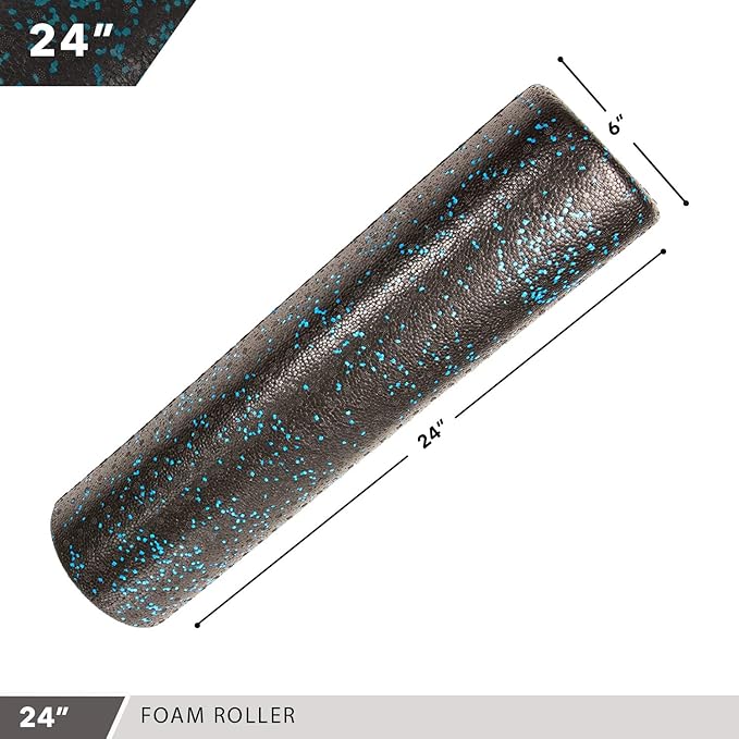 Day 1 Fitness High Density Muscle Foam Rollers - Sports Massage Rollers for Stretching, Physical Therapy, Deep Tissue, Myofascial Release - Ideal for Exercise and Pain Relief - Speckled Blue, 24”
