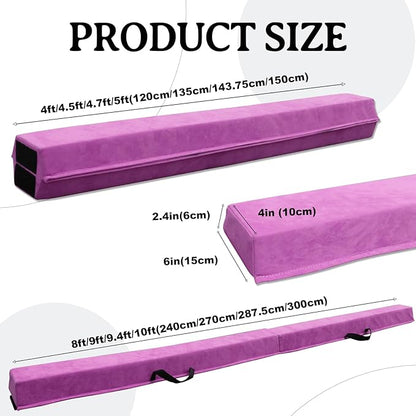 8FT/9.5FT Folding Balance Beam, Portable Gymnastics Beam Equipment with Non Slip Rubber Base & Suede Cover for Training/Practice/Professional Home Exercise
