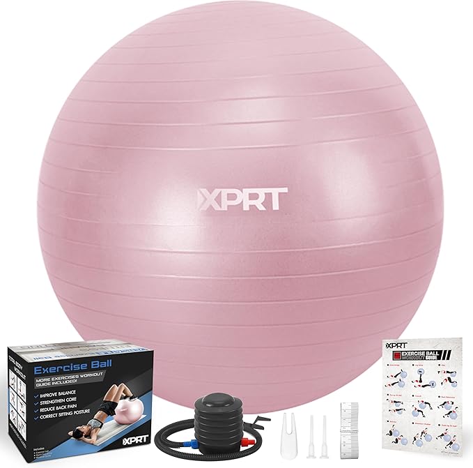 XPRT Fitness Exercise Ball (55/65/75cm) - Yoga Ball for Home Gym Workout, Physical Therapy, Balance, Stability Training - Office Ball Chair with Quick Pump (5 Colors)