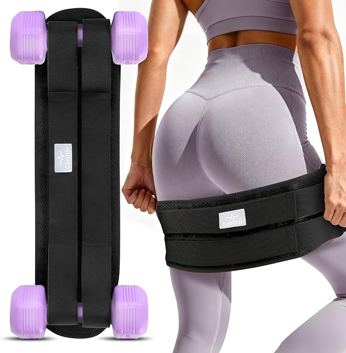 Hip Thrust Belt - Adjustable Fitness Belt for Dumbbells, Kettlebells, Plates - Support Up to 100 lbs - For Glute Workouts at Home Gym - Gifts Ideas for Women, Black