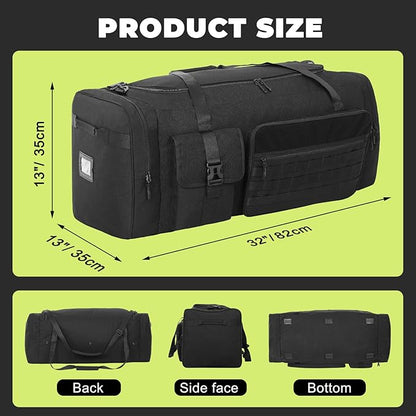 100L Sports Duffle Bag – 32" Large Gear Bag for Men & Youth, Baseball, Soccer & Track Equipment, Heavy Duty Travel Weekender & Flight Duffel with Large Side Pockets (Black)