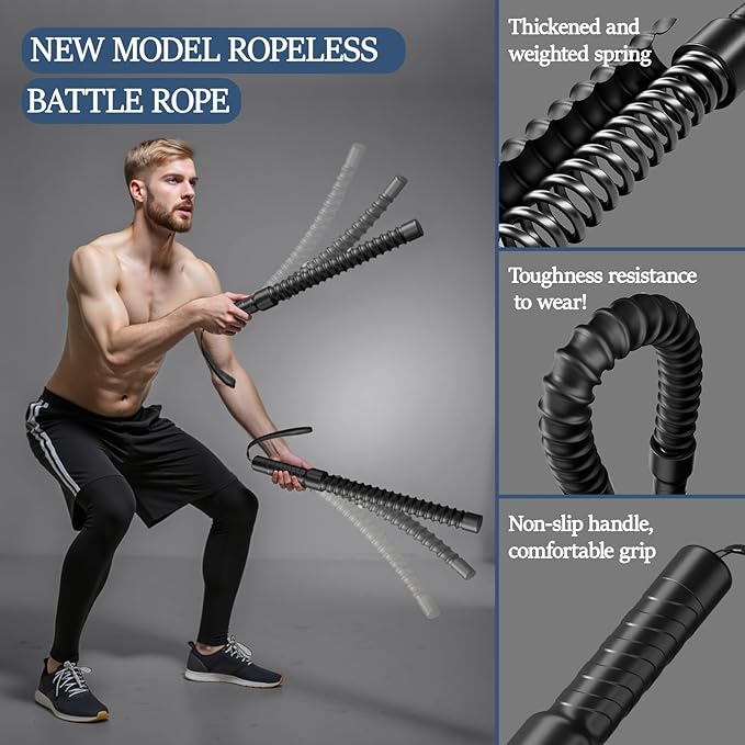 Ropeless Battle Ropes for Exercise Workout Rope, Portable Workout for Home Gym, Exercise Battle Ropes for HIIT Workouts, Low-Impact Cardio Training (2 Ropes)