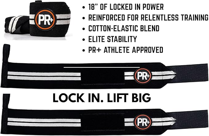 PR+ Gymnastics Hand Grips for Pull Ups Weightlifting and Cross Training - No Hole - Chalk Free - Triple Layer Hand Protection - Optional Wrist Wraps