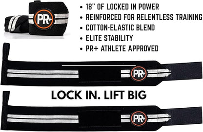 PR+ Gymnastics Hand Grips for Pull Ups Weightlifting and Cross Training - No Hole - Chalk Free - Triple Layer Hand Protection - Optional Wrist Wraps