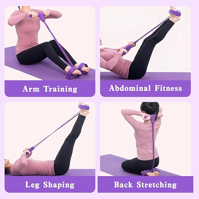 Pedal Resistance Band with Handle,Aturien 6-Tube Elastic Yoga Pedal Puller Exercise Bands,Multifunctional Stretch Bands for Exercise,Home Workout Equipment for Legs Arms Abs,Purple