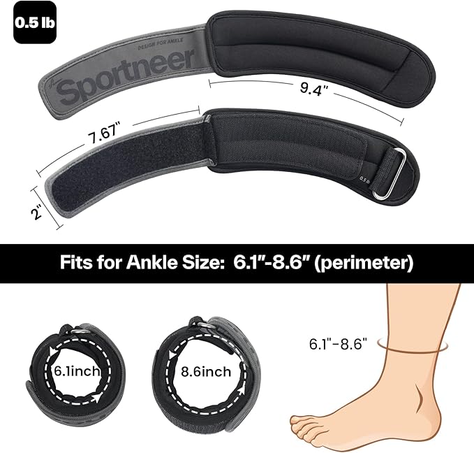 Sportneer Ankle Weights 0.5/1/2/3/5 LBS 1 Pair Wrist Leg Arm Weights for Women Men Kids Child with Adjustable Straps, Strength Weighted for Jogging Running Walking Fitness Gym Workout