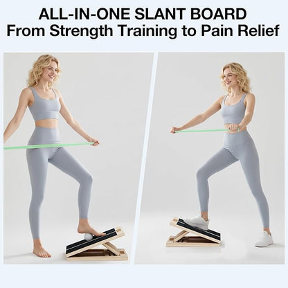 TEMI Slant Board for Calf-Stretching - Wooden Incline Wedge Stretcher for Squats, Foot & Ankle Mobility, Portable Fitness Equipment, Stretch & Rehab Kit