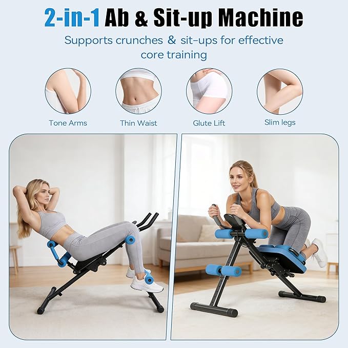 EPHESPORT Multifunctional Ab Machine, Crunch & Sit-Up Core Trainer for Stomach & Ab Workout, Adjustable & Foldable Exercise Equipment, Knee/Back Support, Full Body Workout for Home Gym