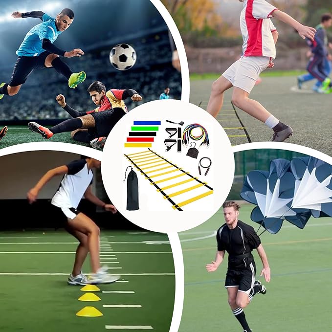 Agility Ladder Training Equipment - Speed Trainlng Gear, Adjustable Sports Set | Complete Soccer Practice Equipment, Foldable Workout Kit for Athletes, Endurance Tralning Tools for Kids Adults