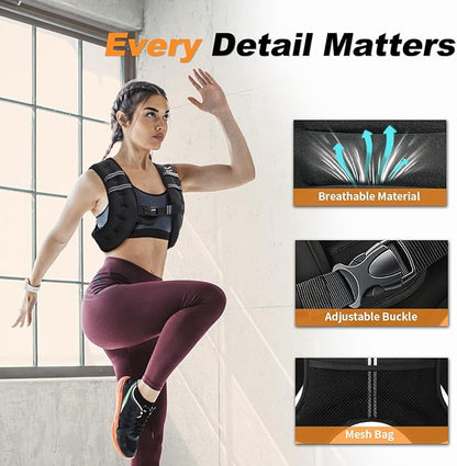 VBSD Weighted Vest Woman 6lb/8lb/12lb/16lb/20lb/25lb/30lb Weight Vest for Women Men Body Weight Vests for Walking Strength Training Running Workout Jogging Fitness