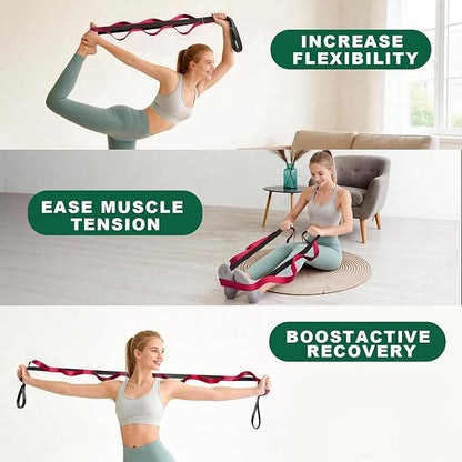 Stretching Strap with 10 Loops – Non-Elastic Yoga Strap for Physical Therapy, Knee Replacement Recovery & Plantar Fasciitis – Leg Stretcher Band for Flexibility & Hamstring Rehab