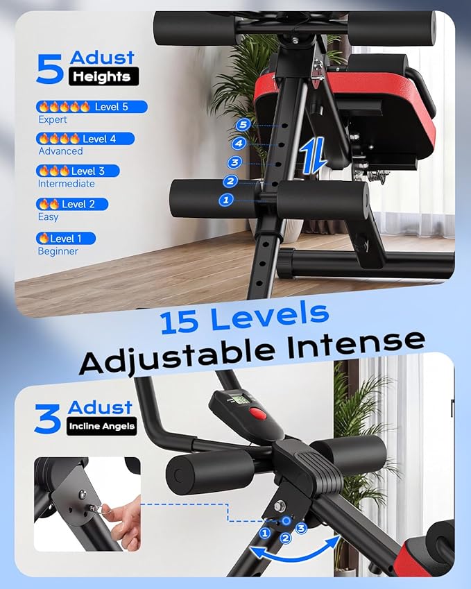 Bigzzia Ab Machine, 5-in-1 Adjustable Ab Workout Bench Core Abdomen Trainer for Stomach Workout, Crunch Machine Exercise Equipment for Home Gym - Sit UP, Push UP, Leg Press, Glider, Roman Chair, 330lbs Capacity