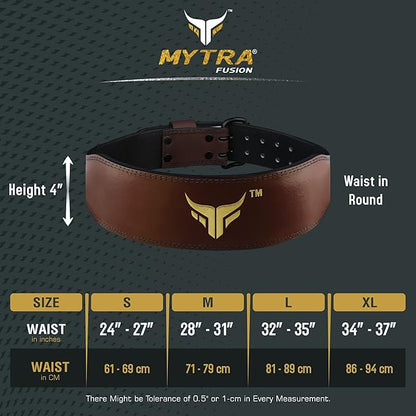 Mytra Fusion Weight Lifting Belt Double Prong Buckle Power Lifting Back Support Belt 100% Leather Gym Belts for Weightlifting Weight Lifting Belts for Men Women, Powerlifting, Strength Training