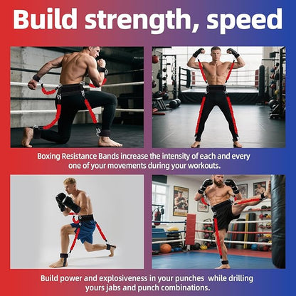 Boxing Resistance Bands Set for Boxing MMA Martial Arts Training Equipment, 150lbs Exercise Bands with Cuffs & Belt, Workout Band for Resistance Training Enhance Explosive Power/Speed/Agility