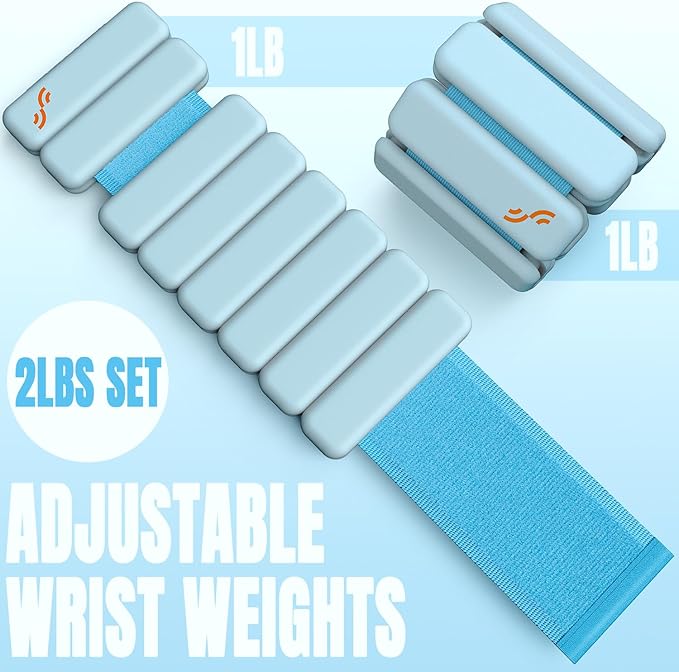 Sportneer Wrist & Ankle Weights for Women Men - 1 Pair (1 lb/2 lb Each) | Adjustable Weighted Bracelet Silicone Bangles for Yoga, Dance, Pilates, Cardio, Aerobics, Gym, Pool Exercises and Jogging