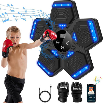 2026 Music Boxing Machine for Adults and Kids, Smart Bluetooth Boxing Training Equipment with Gloves Wall Mounted, Workout Punching Machine for Home,Office and Gym
