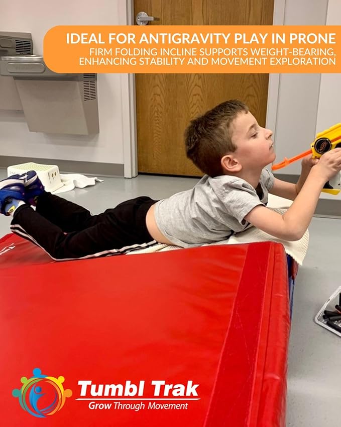 Folding Incline for Pediatric Occupational Therapy - Stimulates Balance, Core Activation, and Proprioceptive Input (Black, 60 in x 84 in x 16 in)