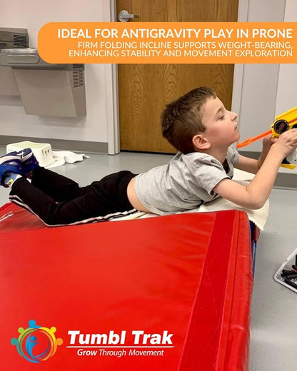Folding Incline for Pediatric Occupational Therapy - Stimulates Balance, Core Activation, and Proprioceptive Input (Primary Rainbow, 24 in x 48 in x 14 in)