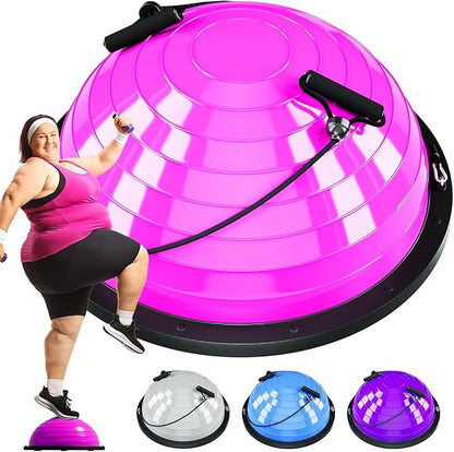 Half Balance Ball Trainer - 23 Inch Half Exercise Ball for Workout, Physical Therapy, Yoga, Home Gym, Core Strength, Stability, Fitness, Balance Training Equipment with Resistance Bands, Foot Pump