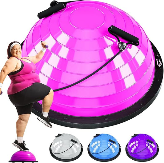 Half Balance Ball Trainer - 23 Inch Half Exercise Ball for Workout, Physical Therapy, Yoga, Home Gym, Core Strength, Stability, Fitness, Balance Training Equipment with Resistance Bands, Foot Pump