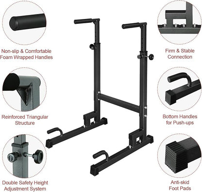 Dip Stand parallel bars, 550 lb capacity heavy-duty dip bar push-ups with foam handles for home or gym fitness exercises