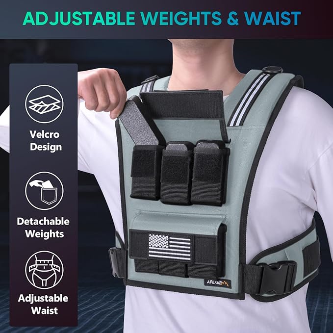 APEXUP Adjustable Weighted Vest Men 20lbs/30lbs/40lbs Weights with Reflective Stripe, Weight Vest Woman Workout Vest for Strength Training Running Walking
