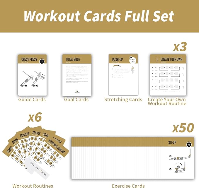 Suspension Workout Cards, 62 Exercises Cards Deck Large Size 5" x 3.5" Fitness Cards for Women & Men, Beginner Fitness Guide to Training Exercises at Home or Gym (Suspension, Vol 1)