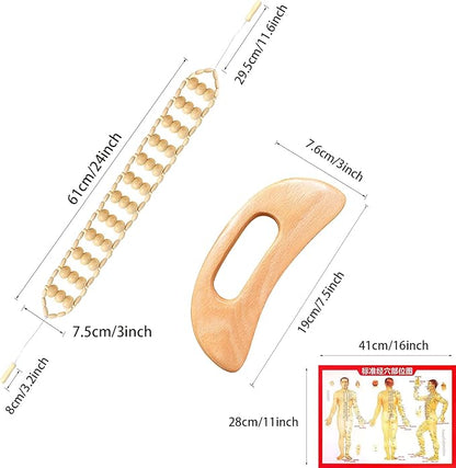 Wood Therapy Massage Tools，Handmade Wood Back Massage Roller Rope Tool,Maderoterapia Kit Body Sculpting Tools for Relax Muscles
