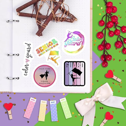 BulbaCraft 100Pcs Color Guard Stickers for Water Bottle and Laptop - Color Guard Party Supplies & Decorations, Waterproof Vinyl Decals, Marching Band and Flag Stickers, Gifts for Women & Men