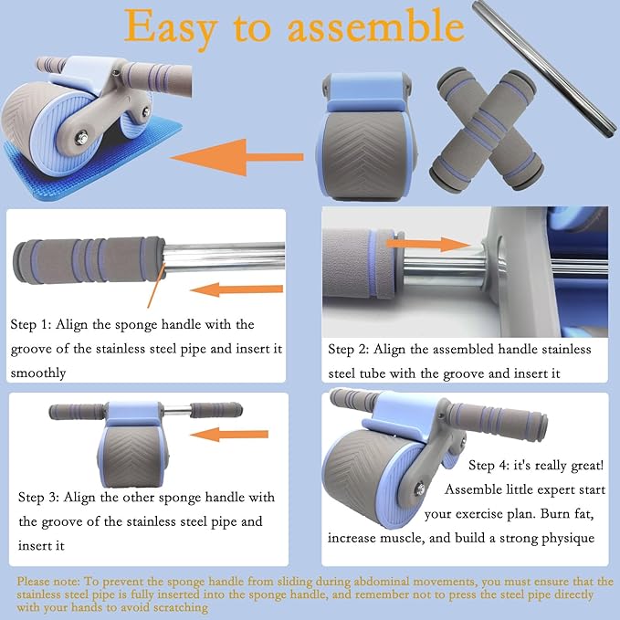 AUTOMATIC REBOUND ABDOMINIUM ROLLER: Automatic rebound abdominal roller for exercise with knee pads, dual wheel balance design and cell phone holder, suitable for outdoor, home, office, gym, in the home gym using abdominal fitness roller for abdominal ...
