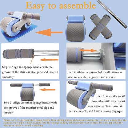 AUTOMATIC REBOUND ABDOMINIUM ROLLER: Automatic rebound abdominal roller for exercise with knee pads, dual wheel balance design and cell phone holder, suitable for outdoor, home, office, gym, in the home gym using abdominal fitness roller for abdominal ...