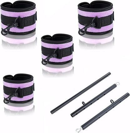 Heavy Duty Stainless Steel Expandable Spreader Bar with 4pcs PU Black--Pink Skull Pattern Detachable Adjustable Straps,Workout Bar for Home Indoor Gym Training Kit