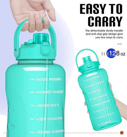 HydroPal 1 Gallon Water Bottles with Straw, 128 oz Water Bottle BPA Free Innovative 2-IN-1 Lid Gym Bottle with Times to Drink Motivational, Large for Sports Fitness Camping Water Jug （13.8X5.5 inch）