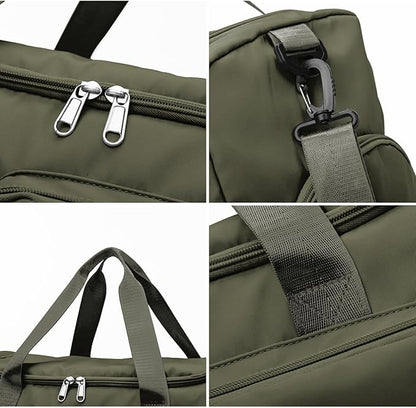 Travel Duffel Bag with Shoes Compartment Sports Gym Bag with Dry Wet Separated Pocket for Men and Women, Overnight Bag Weekender Bag Training Handbag Yoga Bag - Olive Green