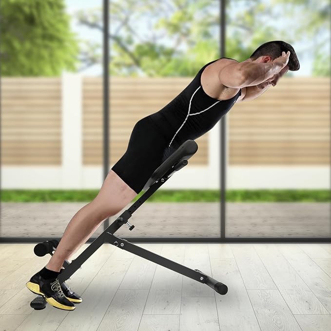 Foldable Roman Chair Back Extension Machine, 5-Position Adjustable Hyperextension Bench for Home Gym, Sit up Fitness Equipment for Core Strength Glutes Workout, 330 lbs Capacity Upgraded Black