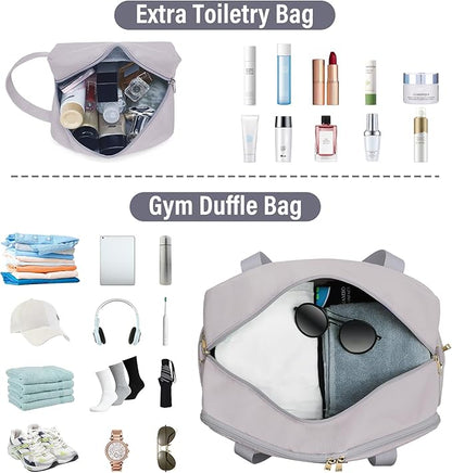 Sports Gym Bag for Women, Travel Duffle Bag with Shoe Compartment & Wet Pocket, Fitness Yoga Bag