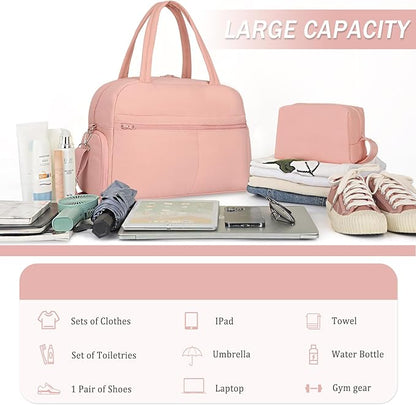 Sports Gym Bag for Women, Lightweight Travel Duffle Bags with Shoe Compartment & Wet Pocket, Weekender Overnight Bag Fitness Workout Bag with Toiletry Bag (Pink)