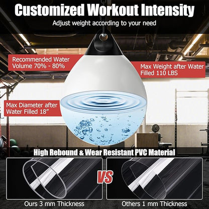 GYMAX Punching Bag, Water Aqua Bag w/Water Injector & Hanging Accessories, Folding Heavy Duty Boxing Bag for Home Gym, Boxing Training Equipment for Adults