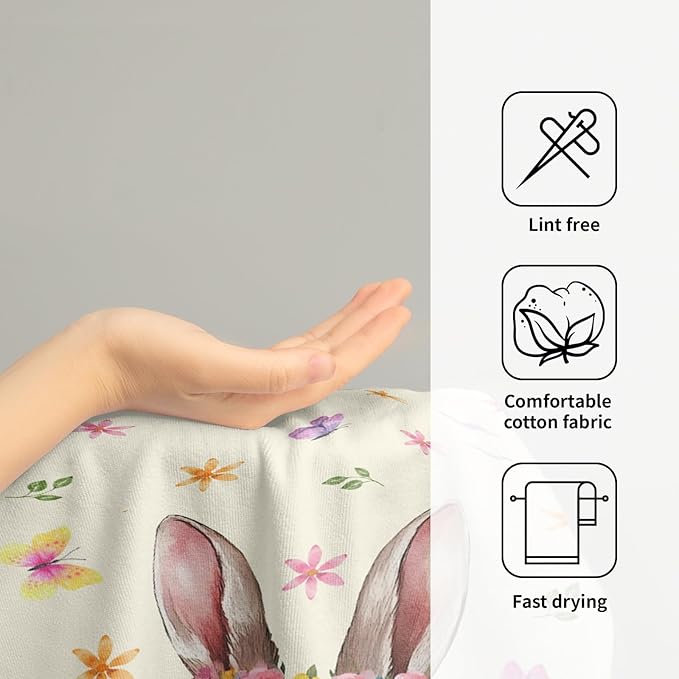 Cute Bunny Hand Towels for Bathroom 14"x28" Set of 2 Happy Easter Rabbit Kitchen Towel Spring Flower Butterfly Bath Towels Super Soft Absorbent Tea Dish Towels for Yoga Gym Bath Shower