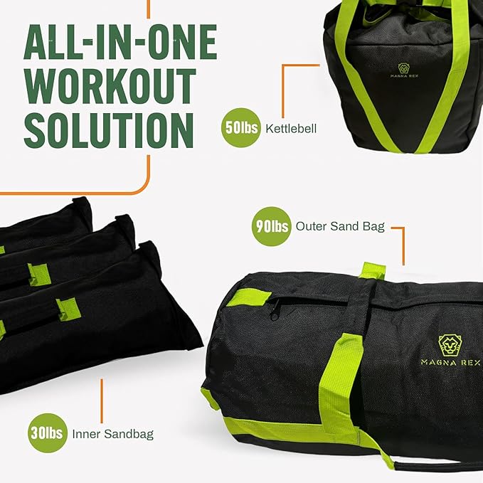Sandbags for Working Out - 50 to 90 lbs - Adjustable Heavy Duty Equipment for Weight Training - 1 Outer, 3 Inner Sandbags - Portable Tough Workout - Non Slam