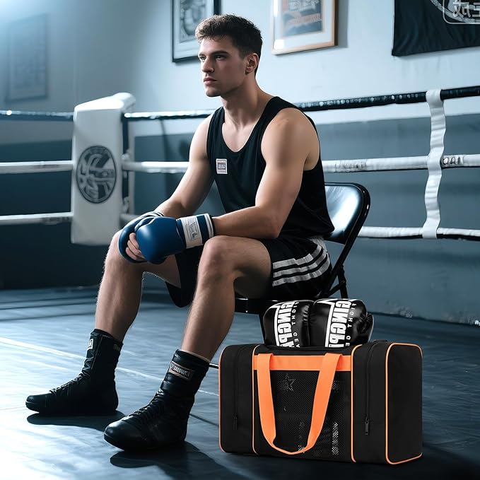 Boxing Gym Duffle Bag, Breathable Mesh Gym Bag for Boxing Gear | Wet Pocket, Privacy Pocket & Removable Shoulder Strap, Multipurpose Muay Thai, MMA, BJJ, Jiu Jitsu, Wrestling Workout Bag