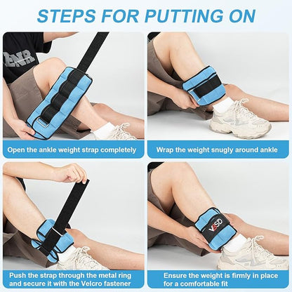 VBSD Adjustable Ankle Weights for Men Women, 2 4 6 8 10 lbs 1 Pair Leg Weight Straps, Weighted Ankle Weight Set with Removable Sandbags for Walking Running Yoga Physical Therapy Gym Home Workout