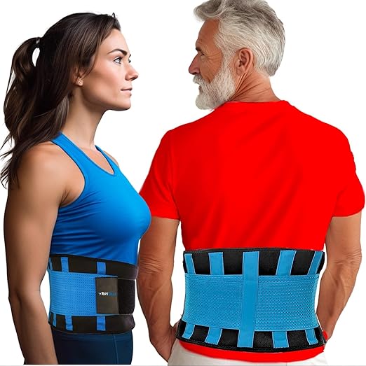 RiptGear Back Brace for Lower Back Pain Relief - Breathable Back Brace for Men and Women - Ideal for Lifting, Work, Sciatica, Herniated Disc, and Lumbar Support - Blue, Medium (Waist: 28"-31")