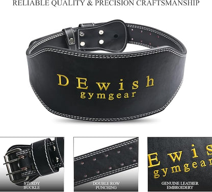 10 Adjustable Holes Genuine Leather Weightlifting Belt, 4”& 6”Width, Double Prong Power Belt for Gym Bodybuilding, weightlifting, powerlifting, squats and deadlifts